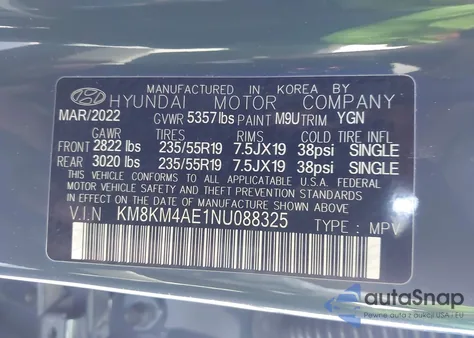 2022 Hyundai Ioniq 5 Se z USA, uszkodzony, nr VIN KM8KM4AE1NU088325